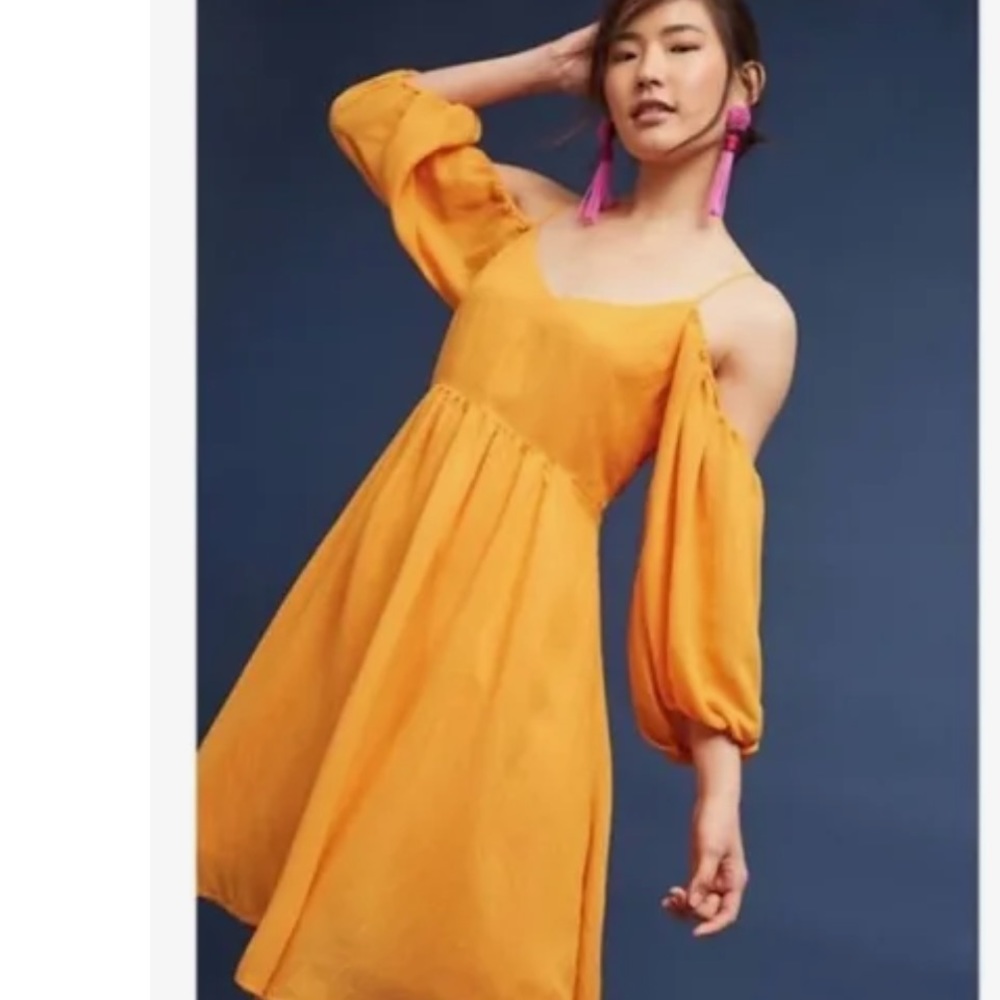 Beautiful Anthropologie Moulinette Soeurs Carina Dress in Mustard Yellow.
